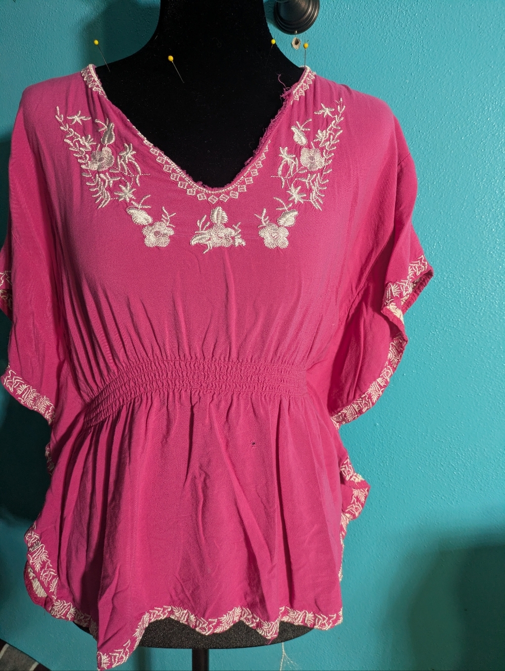Vibrant‎ Pink Boho Embroidered Tunic / Cover-Up
